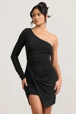 Now Strut | Black Asymmetric Twisted Bodycon Mini Dress -Dress Shop WB CL128733002 NowStrutBlackAsymmetricTwistedBodyconMiniDress0