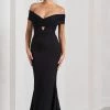 Inspiration | Black Sheer Bardot Fishtail Maxi Dress