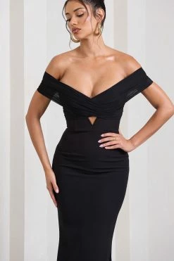 Inspiration | Black Sheer Bardot Fishtail Maxi Dress -Dress Shop WB CL128740002 InspirationBlackSheerBardotFishtailMaxiDress6