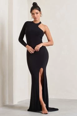 Toya | Black Asymmetric Split Maxi Dress
