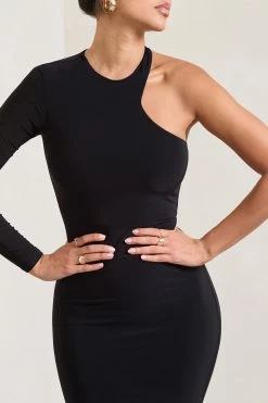 Toya | Black Asymmetric Split Maxi Dress -Dress Shop WB CL128816002 ToyaBlackAsymmetricSplitMaxiDress5