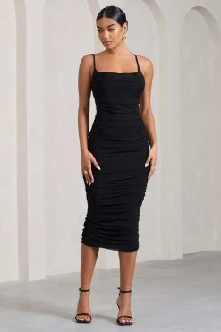 Bree | Black Ruched Mesh Strappy Bodycon Midi Dress 11 Bree | Black Ruched Mesh Strappy Bodycon Midi Dress -Dress Shop WB CL128821002 Bree BlackRuchedMeshStrappyBodyconMidiDress4 21674d26 4ab9 4b9d aa04 bc903c39041a