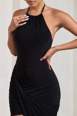 Power Sweep | Black Gathered Halter-Neck Midi Dress -Dress Shop WB CL128823002 PowerSweep BlackGatheredHalter NeckMiniDress5