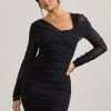Sparks Fly | Black Ruched Mesh Long-Sleeved Bodycon Mini Dress 2 Sparks Fly | Black Ruched Mesh Long-Sleeved Bodycon Mini Dress -Dress Shop WB CL128825002 SparksFly BlackRuchedMeshLong SleevedBodyconMiniDress0