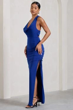 Luminescent | Cobalt Blue Cowl-Neck Split Maxi Dress -Dress Shop WB CL128827124 Luminescent CobaltBlueCowl NeckSplitMaxiDress3 a0d3ebf6 5f74 404f 825b 4a766a6d4af7