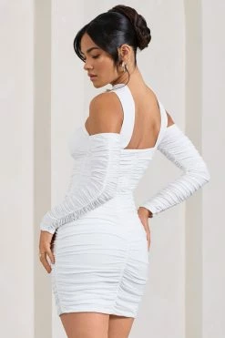 Thea | White Ruched Long-Sleeved Bodycon Mini Dress With Halter Collar 10 Thea | White Ruched Long-Sleeved Bodycon Mini Dress With Halter Collar -Dress Shop WB CL128828005 Thea WhiteRuchedLong SleevedBodyconMiniDressWithHalterCollar5 d9576661 9eea 4e7f b73d 42fb5ee8dfb3