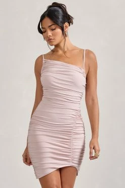 Brightest | Nude Ruched Strappy Asymmetric Bodycon Mini Dress -Dress Shop WB CL128834059 Brightest ChampagneRuchedStrappyAsymmetricBodyconMiniDress0
