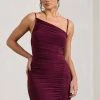 Brightest | Burgundy Ruched Strappy Asymmetric Bodycon Mini Dress 2 Brightest | Burgundy Ruched Strappy Asymmetric Bodycon Mini Dress -Dress Shop WB CL128834069 BrightestBurgundyRuchedStrappyAsymmetricBodyconMiniDress2