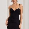 Selene | Black Ruched Strappy Twisted Bodycon Mini Dress