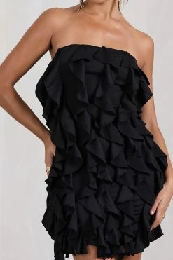 It Girl | Black Bandeau Bodycon Mini Dress With Ruffles -Dress Shop WB CL128842002 ItGirlBlackBandeauBodyconMiniDressWithRuffles4