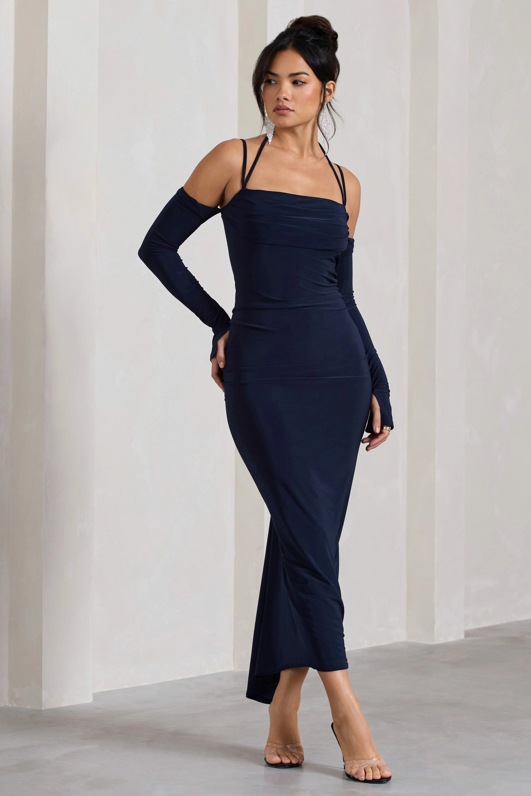 Jessie | Navy Strappy Long-Sleeved Bodycon Maxi Dress 4 Jessie | Navy Strappy Long-Sleeved Bodycon Maxi Dress - Image 2