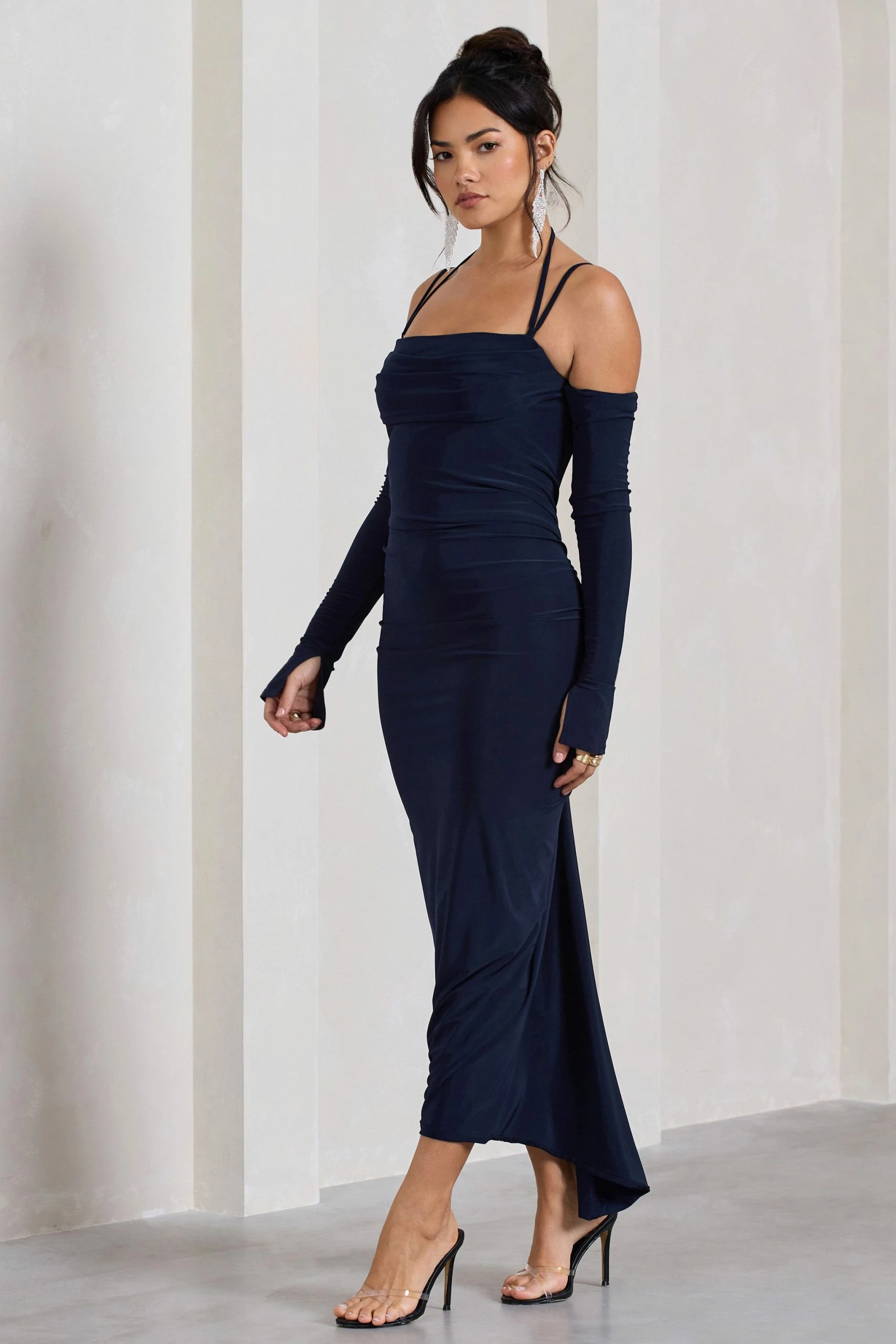 Jessie | Navy Strappy Long-Sleeved Bodycon Maxi Dress 5 Jessie | Navy Strappy Long-Sleeved Bodycon Maxi Dress - Image 3