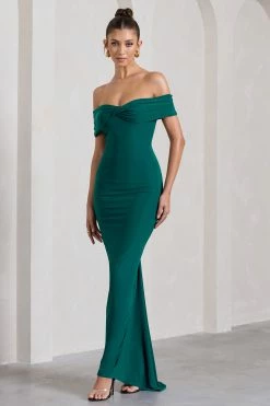 Vivienne | Bottle Green Bardot Open-Back Maxi Dress -Dress Shop WB CL128862047 VivienneBottleGreenBardotOpen BackMaxiDress0