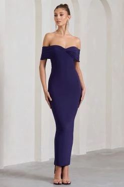 Vivienne | Blackberry Bardot Open-Back Maxi Dress