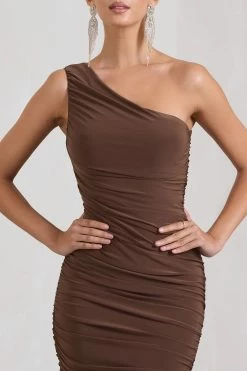 The Limelight | Chocolate Asymmetric Ruched Fishtail Maxi Dress -Dress Shop WB CL128866067 TheLimelightChocolateAsymmetricRuchedFishtailMaxiDress3