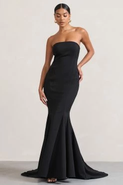 Adored | Black Strapless Structured Fishtail Maxi Dress -Dress Shop WB CL128872002 AdoredBlackStraplessStructuredFishtailMaxiDress2