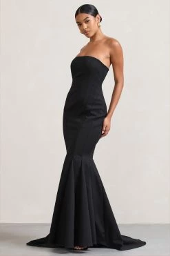 Adored | Black Strapless Structured Fishtail Maxi Dress -Dress Shop WB CL128872002 AdoredBlackStraplessStructuredFishtailMaxiDress3