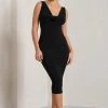 Rosie | Black Sleeveless Cowl-Neck Bodycon Midi Dress 2 Rosie | Black Sleeveless Cowl-Neck Bodycon Midi Dress -Dress Shop WB CL128875002 Rosie BlackSleevelessCowl NeckBodyconMidiDress2