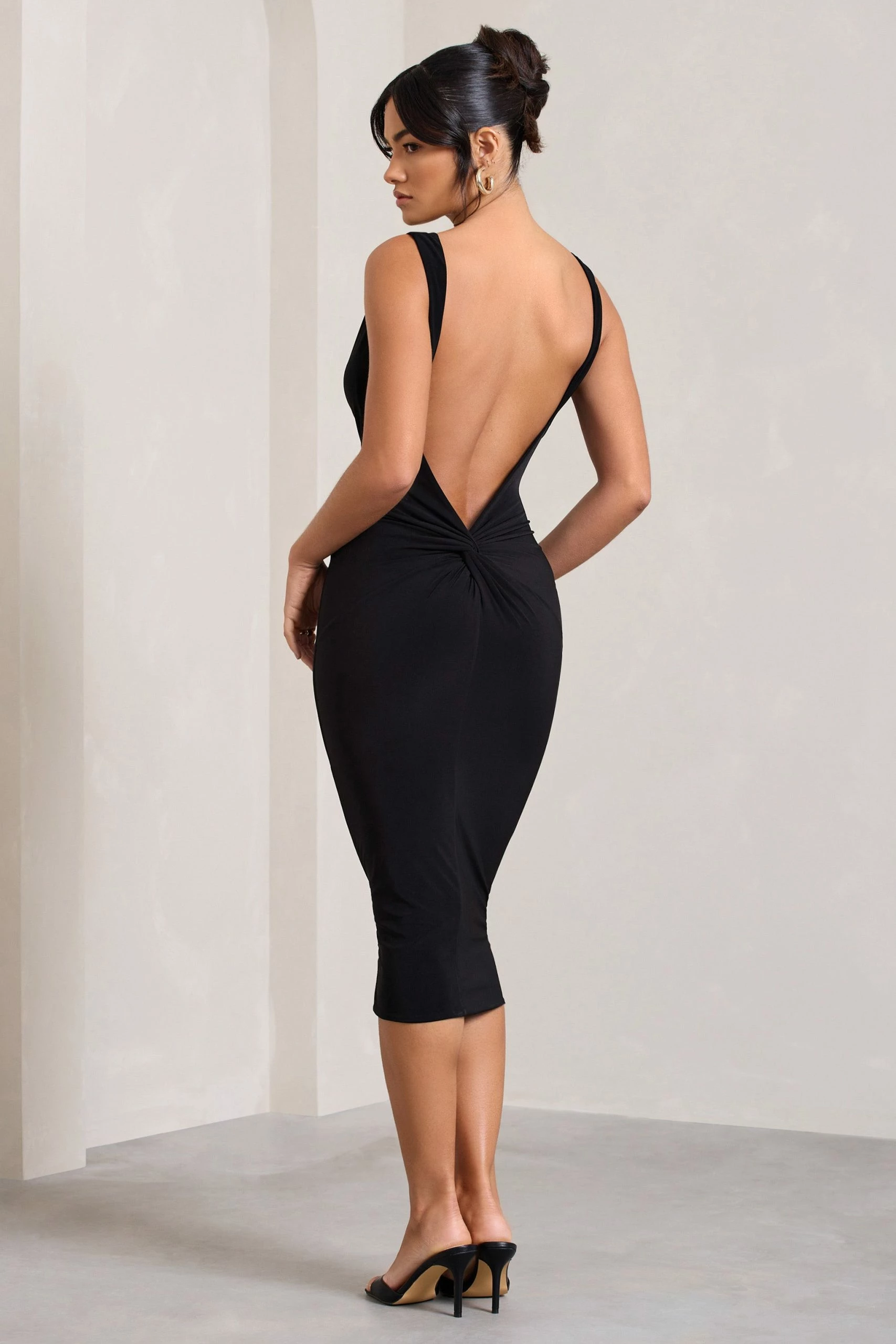 Rosie | Black Sleeveless Cowl-Neck Bodycon Midi Dress 4 Rosie | Black Sleeveless Cowl-Neck Bodycon Midi Dress - Image 2