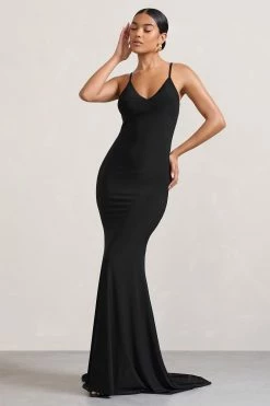 Naya | Black Strappy V-Neck Fishtail Maxi Dress 11 Naya | Black Strappy V-Neck Fishtail Maxi Dress -Dress Shop WB CL128879002 Naya BlackStrappyV NeckFishtailMaxiDress1
