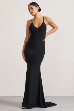 Naya | Black Strappy V-Neck Fishtail Maxi Dress 10 Naya | Black Strappy V-Neck Fishtail Maxi Dress -Dress Shop WB CL128879002 Naya BlackStrappyV NeckFishtailMaxiDress2