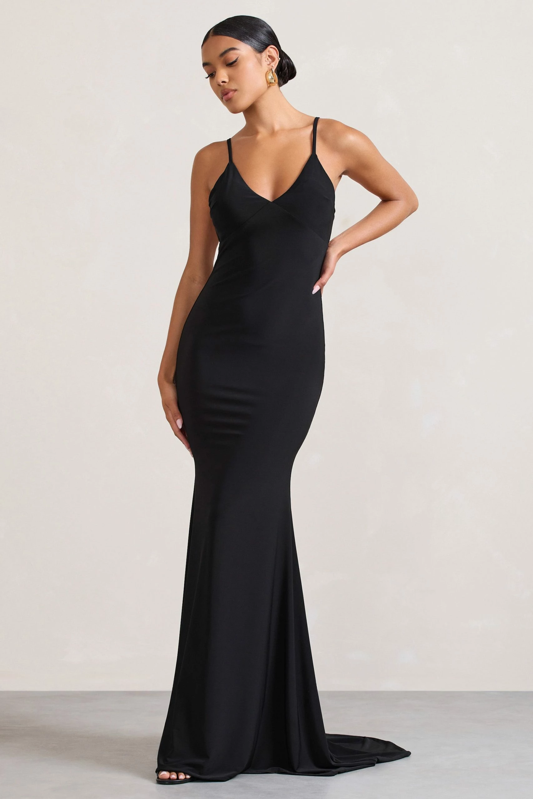 Naya | Black Strappy V-Neck Fishtail Maxi Dress 6 Naya | Black Strappy V-Neck Fishtail Maxi Dress - Image 4