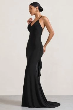 Naya | Black Strappy V-Neck Fishtail Maxi Dress 9 Naya | Black Strappy V-Neck Fishtail Maxi Dress -Dress Shop WB CL128879002 Naya BlackStrappyV NeckFishtailMaxiDress3
