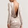 Our Star | Gold Metallic Cowl-Back Long-Sleeved Bodycon Mini Dress -Dress Shop WB CL128891007 OurStar GoldMetallicCowl NeckLong SleevedBodyconMiniDress10