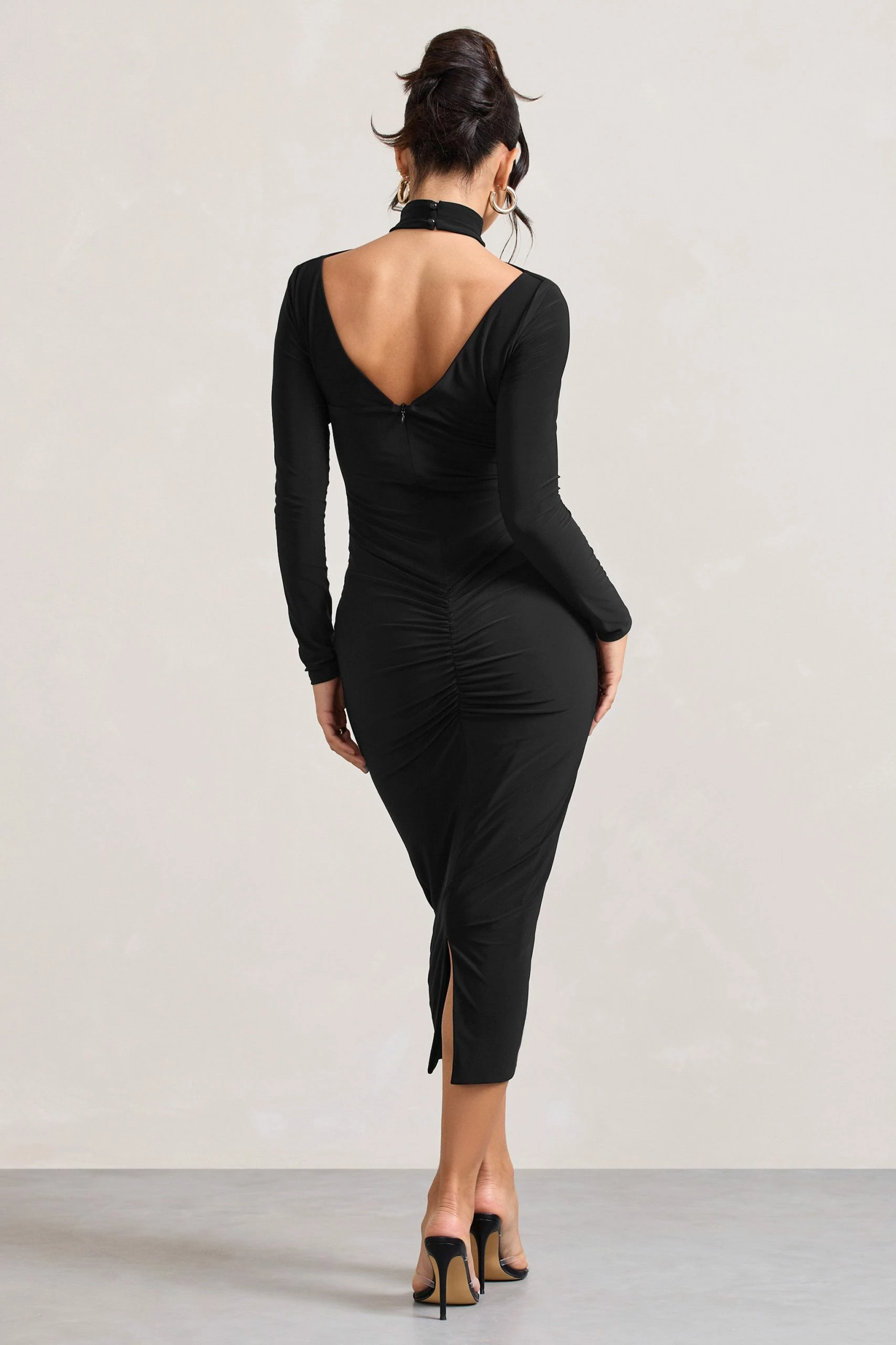 High Hopes | Black Halter-Neck Long-Sleeved Bodycon Midi Dress 4 High Hopes | Black Halter-Neck Long-Sleeved Bodycon Midi Dress - Image 2