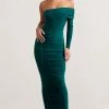 Afterparty | Bottle Green Ruched Asymmetric Bodycon Maxi Dress -Dress Shop WB CL128901047 AfterpartyBottleGreenRuchedAsymmetricBodyconMaxiDress0