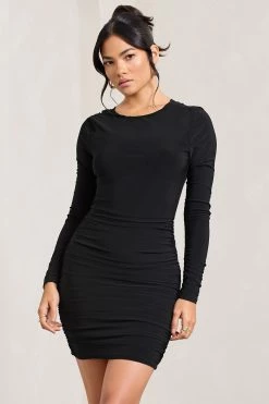 Our Star | Black Cowl-Back Long-Sleeved Bodycon Mini Dress -Dress Shop WB CL128926002 OurStar BlackCowl NeckLong SleevedBodyconMiniDress0