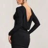 Our Star | Black Cowl-Back Long-Sleeved Bodycon Mini Dress -Dress Shop WB CL128926002 OurStar BlackCowl NeckLong SleevedBodyconMiniDress2