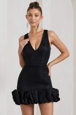 Main Present | Black Glittered V-Neck Mini Dress With Ruffle Trim 10 Main Present | Black Glittered V-Neck Mini Dress With Ruffle Trim -Dress Shop WB CL128934002 MainPresentBlackGlitteredV NeckMiniDressWithRuffleTrim0
