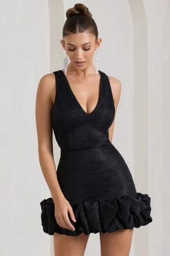 Main Present | Black Glittered V-Neck Mini Dress With Ruffle Trim 11 Main Present | Black Glittered V-Neck Mini Dress With Ruffle Trim -Dress Shop WB CL128934002 MainPresentBlackGlitteredV NeckMiniDressWithRuffleTrim2