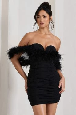 Confetti | Black Sweetheart Mini Dress With Chiffon Feather Sleeves -Dress Shop WB CL128961002 ConfettiBlackSweetheartMiniDressWithChiffonFeatherSleeves1