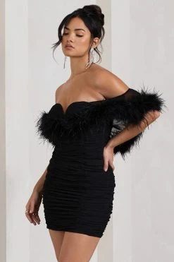 Confetti | Black Sweetheart Mini Dress With Chiffon Feather Sleeves -Dress Shop WB CL128961002 ConfettiBlackSweetheartMiniDressWithChiffonFeatherSleeves6