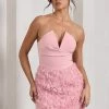 Maya | Blush Pink Floral Mesh Strapless Mini Dress -Dress Shop WB CL128964081 MayaBlushPinkFloralMeshStraplessMiniDress0