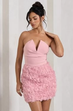 Maya | Blush Pink Floral Mesh Strapless Mini Dress -Dress Shop WB CL128964081 MayaBlushPinkFloralMeshStraplessMiniDress2