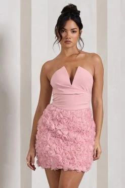 Maya | Blush Pink Floral Mesh Strapless Mini Dress -Dress Shop WB CL128964081 MayaBlushPinkFloralMeshStraplessMiniDress3
