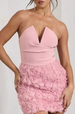 Maya | Blush Pink Floral Mesh Strapless Mini Dress -Dress Shop WB CL128964081 MayaBlushPinkFloralMeshStraplessMiniDress4