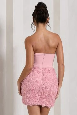 Maya | Blush Pink Floral Mesh Strapless Mini Dress -Dress Shop WB CL128964081 MayaBlushPinkFloralMeshStraplessMiniDress7