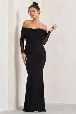 Alex | Black Bardot Twist Maxi Dress -Dress Shop WB CL128974002 AlexBlackBardotTwistMaxiDress5