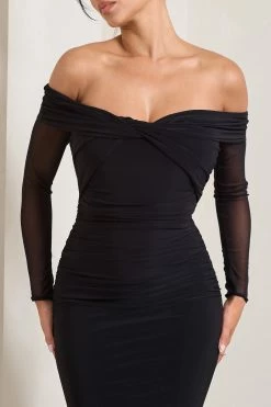 Alex | Black Bardot Twist Maxi Dress -Dress Shop WB CL128974002 AlexBlackBardotTwistMaxiDress6