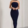 Entranced | Navy Ruched Bandeau Maxi Dress With Halter Collar -Dress Shop WB CL128983015 Entranced NavyRuchedBandeauMidiDressWithHalterCollar1