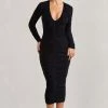 Elisabeth | Black V-Neck Long-Sleeved Midi Dress -Dress Shop WB CL128984002 Elisabeth BlackMeshV NeckLong SleevedMaxiDress1