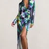 Oasis | Watercolour Print Satin Long-Sleeved Maxi Shirt Dress -Dress Shop WB CL128985152 OasisWatercolourPrintSatinLong SleevedMaxiShirtDress1