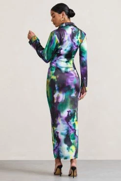 Oasis | Watercolour Print Satin Long-Sleeved Maxi Shirt Dress -Dress Shop WB CL128985152 OasisWatercolourPrintSatinLong SleevedMaxiShirtDress6