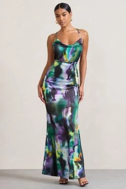 Lifetime | Watercolour Print Satin Cowl Neck Maxi Dress With Cross Back Detail -Dress Shop WB CL128986152 LifetimeWatercolourPrintSatinCowlNeckMaxiDressWithCrossBackDetail0 fef83124 02a5 4531 ad1d eacbac2d0490