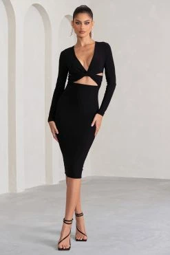 Julieta | Black Plunge Neck Long Sleeve Ruched Midi Dress With Cut Out Detail 13 Julieta | Black Plunge Neck Long Sleeve Ruched Midi Dress With Cut Out Detail -Dress Shop WB CL129022 JulietaBlackPlungeNeckLongSleeveRuchedMidiDressWithCutOutDetail0 d22f1a2b 6886 4254 9abc 616df33b4525