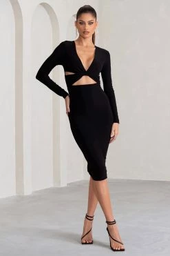 Julieta | Black Plunge Neck Long Sleeve Ruched Midi Dress With Cut Out Detail 12 Julieta | Black Plunge Neck Long Sleeve Ruched Midi Dress With Cut Out Detail -Dress Shop WB CL129022 JulietaBlackPlungeNeckLongSleeveRuchedMidiDressWithCutOutDetail1 9149c290 a835 415a a344 ce25b3721ff8